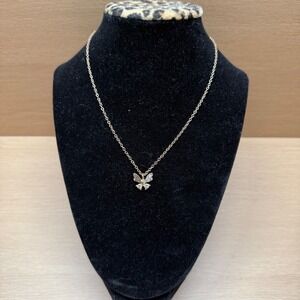 Butterfly Pendant Necklace Gold Tone Rhinestone Crystal Dainty Jewelry Y2K Boho